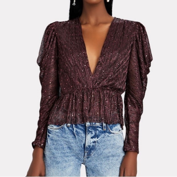 NWT SABINA MUSAYEV Bruno Sequined Lurex Peplum Top - Picture 2 of 13